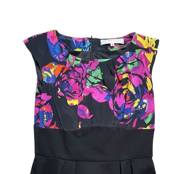 Trina Turk Silk Pleated Sheath Dress Black Pink Size 6 - Picture 4 of 8